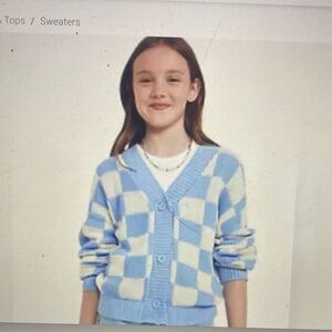 Old Navy Blue and White Kids Checkered Cardigan